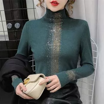 Женские пуловеры на весну и осень, теплый топ с шипами, прозрачные топы с длинными рукавами Diomand, футболка