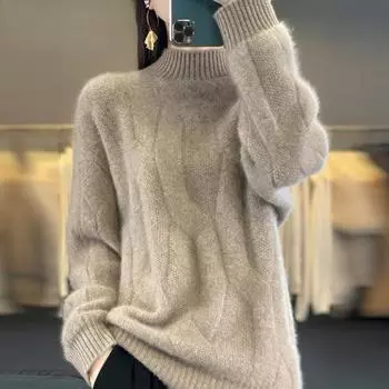 Женские пуловеры осень/зима, мягкий свитер высокого качества с полувысоким воротом и толстым кашемировым верхом S хаки