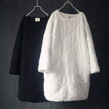 Женские пуловеры-парки, зимние однотонные пальто с круглым вырезом и длинными рукавами, хлопковые и льняные теплые женские винтажные пальто One Size чёрный