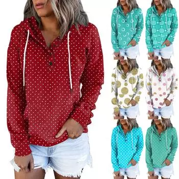 Женские пуловеры с капюшоном, топы с принтом, повседневные толстовки с карманами на пуговицах и длинными рукавами XXXL зелёный