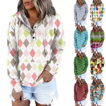 Женские пуловеры с капюшоном, топы с принтом, повседневные толстовки с карманами на пуговицах и длинными рукавами M розовый