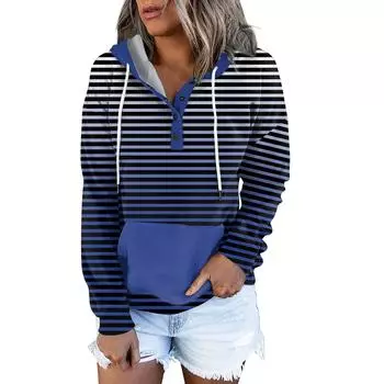 Женские пуловеры с капюшоном, топы с принтом, повседневные толстовки с карманами на пуговицах и длинными рукавами L