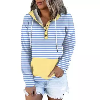 Женские пуловеры с капюшоном, топы с принтом, повседневные толстовки с карманами на пуговицах и длинными рукавами M
