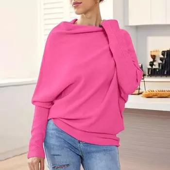 Женские пуловеры с круглым вырезом и длинным рукавом, повседневные свободные топы, однотонная эластичная повседневная футболка One Size армия зеленый