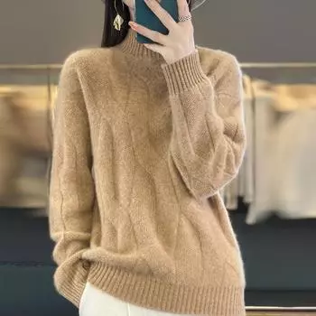 Женские пуловеры Зимний мягкий свитер из мериносовой шерсти с полувысоким воротом Толстый кашемировый свитер XS белый
