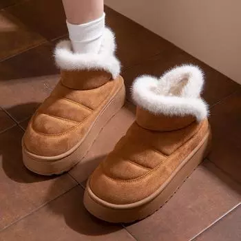 Женские пушистые домашние тапочки из искусственной замши, удобные зимние ботинки без застежек, теплые зимние ботинки на толстой платформе с меховой подкладкой для женщин 36-37 хаки