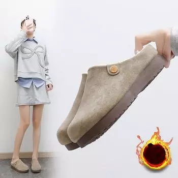 Женские пушистые домашние тапочки, пушистые замшевые тапочки с эффектом памяти и подкладкой из искусственного меха, домашняя обувь, зимние теплые мини-сапожки на платформе для женщин 35 коричневый