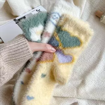 Женские пушистые носки для сна с рисунком на осень-зиму, средние толстые носки для девочек и девочек, милые короткие носки с рисунком в виде звезды