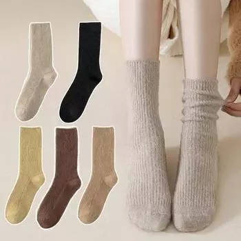 Женские пушистые носки, зимние теплые носки для бега, плюшевые бархатные тапочки, носки-облака, утепленные носки для сна в холодную погоду чёрный