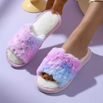 Женские пушистые тапочки Bling Star, уютные и теплые домашние тапочки с открытым носком, удобные пушистые тапочки для спальни 36-37 розовый