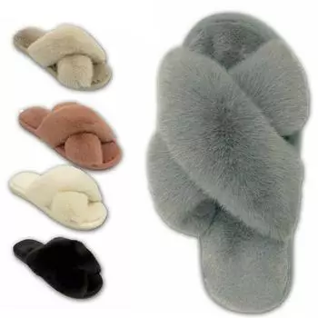 Женские пушистые тапочки для девочек, женские туфли без каблуков с открытым носком из искусственного меха, обувь без каблуков для женщин 36-37 чёрный