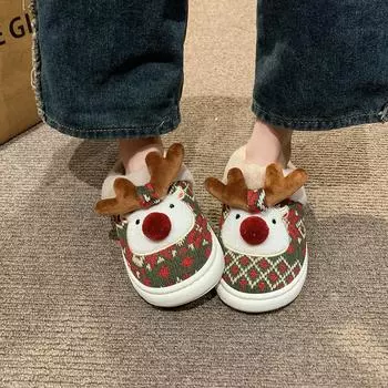 Женские пушистые тапочки для зимы, рождественские олени, женские модные домашние зимние тапочки, милые зимние домашние тапочки, слайдеры для женщин 36-37 зелёный