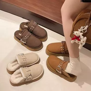 Женские пушистые тапочки на толстой подошве для улицы 2024 года, зимние бархатные теплые туфли с полуподносом из хлопка 36 жёлтый