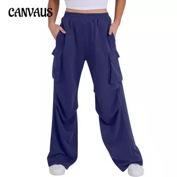 Женские рабочие брюки больших размеров с резинкой на талии, свободные прямые, широкие спортивные повседневные брюки S белый