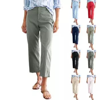 Женские рабочие повседневные укороченные брюки с высокой талией, деловые повседневные зауженные брюки для бега с карманами M армия зеленый