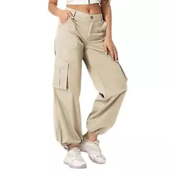 Женские рабочие спортивные брюки с высокой талией и множеством карманов, с регулируемыми штанинами, свободные и удобные рабочие брюки XXL бежевый