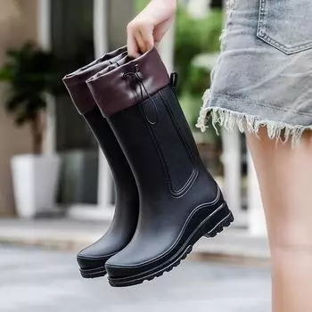 Женские рабочие туфли для кухни средней высоты для зимней носки на открытом воздухе с затягивающимся шнурком, женские дождевые туфли 36 бежевый