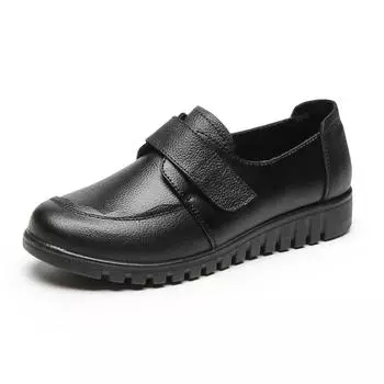 Женские рабочие туфли из натуральной кожи на плоской подошве с мягкой подошвой и противоскользящими одинарными ботинками большого размера, весенние туфли для мам 35
