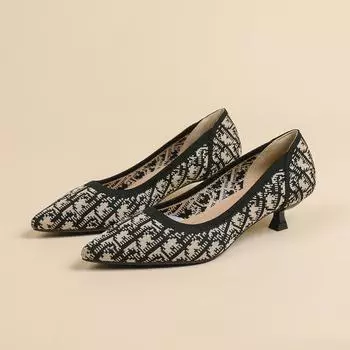 Женские рабочие туфли-лодочки на каблуке-рюмочке с острым носком, удобные вязаные туфли без застежек для ходьбы для женщин, повседневные нарядные туфли для офиса, туфли на низком каблуке 34