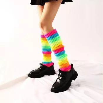 Женские радужные гетры в стиле Лолита, готические зимние теплые носки, милые японские вязаные носки Y2k, чехол для ног One Size
