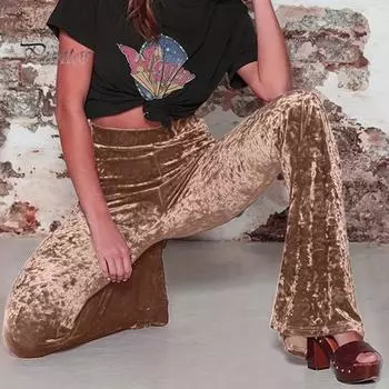 Женские расклешенные брюки, эластичные, с высокой талией, однотонные, широкие брюки, приподнятые до бедер, бархатные, рабочие брюки для отдыха, повседневная одежда L чёрный