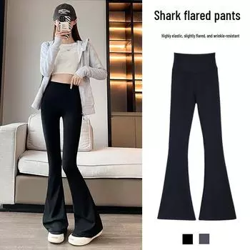 Женские расклешенные брюки для йоги из черного бархата с высокой талией - стиль осень/зима 2025 года S [45-50 kg]