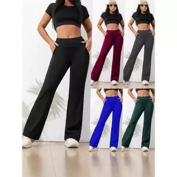 Женские расклешенные брюки для йоги, обтягивающие леггинсы с высокой талией для танцев, спортивные штаны для бега в спортзале, дышащие леггинсы для фитнеса. S чёрный