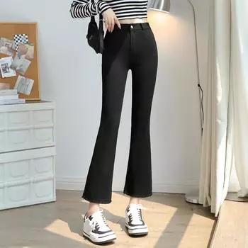 Женские расклешенные брюки, модные повседневные микро-эластичные тонкие черные брюки с высокой талией M-XL чёрный