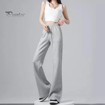 Женские расклешенные брюки с эластичной высокой талией, регулируемые на шнурке, спортивные свободные брюки с карманами, повседневные однотонные повседневные брюки S темно-серого
