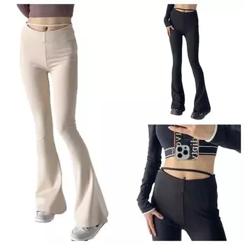 Женские расклешенные брюки с полой боковой молнией на талии, легкие джинсовые брюки-клеш, элегантные узкие облегающие эластичные брюки y2k 2023 S абрикосовый