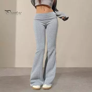 Женские расклешенные брюки с высокой талией, однотонные повседневные брюки, базовый стиль, облегающие длинные брюки, повседневная одежда S чёрный