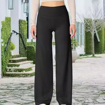 Женские расклешенные брюки с высокой талией, однотонные прямые брюки, однотонные прямые брюки с утягивающим эффектом для йоги S чёрный