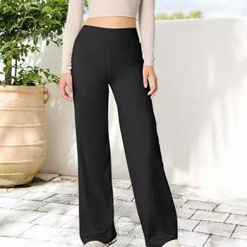 Женские расклешенные брюки с высокой талией, однотонные прямые брюки, однотонные прямые брюки с утягивающим эффектом для йоги S темно-серого