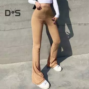 Женские расклешенные брюки с высокой талией, полосатые однотонные повседневные брюки облегающего кроя с эластичным низом, повседневная одежда XXL фиолетовый