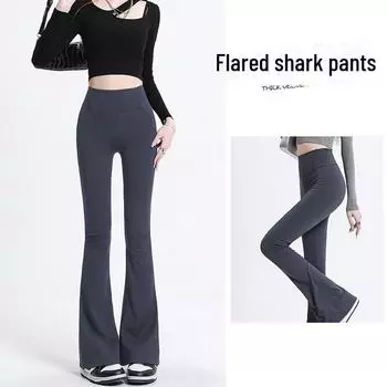 «Женские расклешенные брюки Shark с высокой талией — леггинсы для йоги на осень/зиму с бархатом Plus, утягивающий и приподнимающий бедра дизайн» XL [131-145 catties]