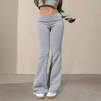 Женские расклешенные брюки Yousheng, эластичные, с высокой талией, однотонные, повседневные брюки, облегающие, длинные брюки, повседневная одежда S серый