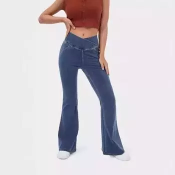 Женские расклешенные джинсы Джинсы-джоггеры с эластичной талией Джинсы-стрейч с эластичной талией Модные брюки в корейском стиле Японская одежда Y2k для женщин S светло-синий