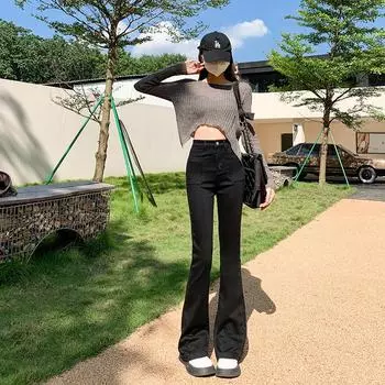 Женские расклешенные джинсы Retro Malade, утягивающие брюки-подковы с высокой талией XS чёрный