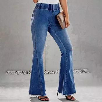 Женские расклешенные джинсы с высокой талией — эластичные расклешенные джинсовые брюки для повседневного и ретро-стиля S синий