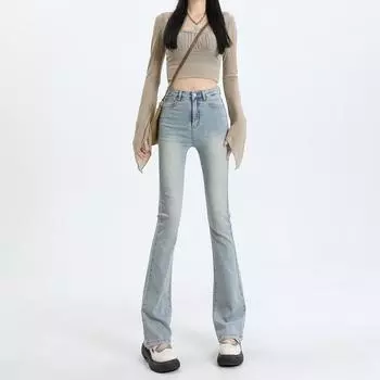 Женские расклешенные джинсы с высокой талией: Весна и осень в корейском ретро-стиле S