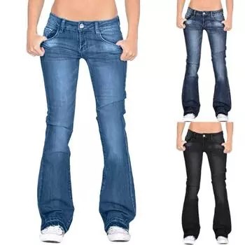 Женские расклешенные джинсы со средней талией Bell Jeans Stretch Slim Pants Length Jeans L чёрный