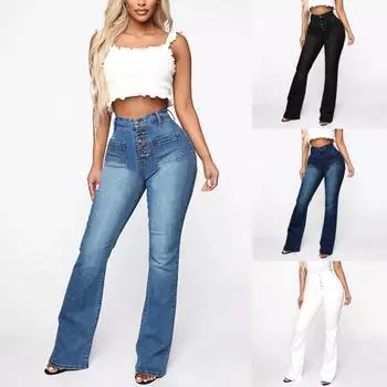 Женские расклешенные джинсы со средней талией Bell Jeans Stretch Slim Pants Length Jeans M чёрный