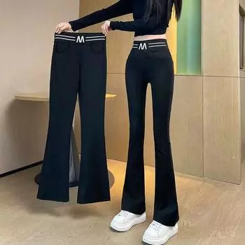 Женские расклешенные леггинсы с высокой талией, поясом с буквами и карманами XXL