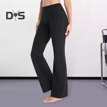 Женские расклешенные штаны для йоги, леггинсы с высокой талией и карманами для тренировок, эластичные брюки-клеш для офисных тренировок M вино красного