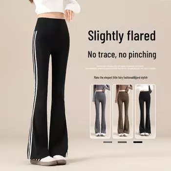 Женские расклешенные штаны для йоги с высокой талией и белыми полосками — осенний стиль 2025 года M (80-100 jin)