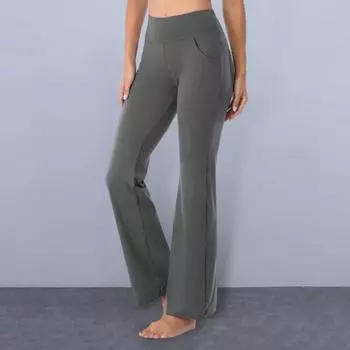 Женские расклешенные штаны для йоги Yousheng, леггинсы с высокой талией и карманами для тренировок, эластичные брюки-клеш для офисных тренировок S вино красного