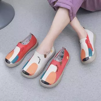 Женские расписные мокасины с круглым носком, кроссовки с цветочным рисунком, мягкая подошва, дышащая модная обувь из ткани в стиле старого Пекина, повседневная обувь для ходьбы 36 оранжевый