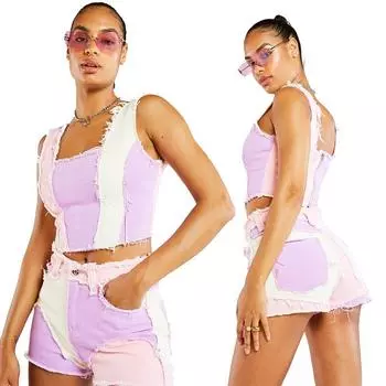 Женские разноцветные эластичные джинсовые шорты высокого качества в стиле пэчворк S чёрный