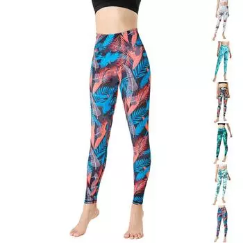 Женские разноцветные эластичные леггинсы с перьями и принтом для йоги, фитнеса, бега, спортзала, спортивных активных брюк XS синий