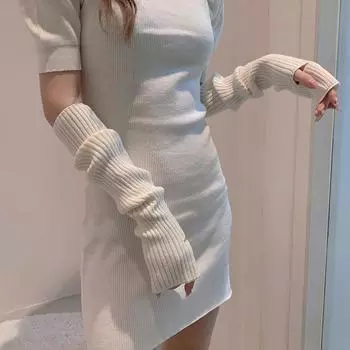 Женские ребристые однотонные перчатки без пальцев с длинным рукавом, мягкая удобная подкладка, простые модные перчатки с длинным рукавом, теплые утолщенные дышащие варежки с длинным рукавом one size